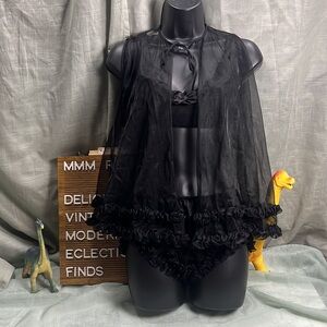 Chic Lingerie Co Three (3) Piece Vintage Black Nylon Negligee Set | Small